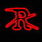 Red 'R' symbols in various shapes on black background, some with star or flower outlines.