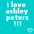 Pixelated cyan background with white text reading 'i love ashley peters !!!' and two white pixelated hearts below the text.