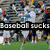 A pixelated image shows two side-by-side scenes with text overlays: left reads "Baseball sucks" over a crowd, right reads "Play lacrosse" over a person holding a stick.