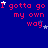 Blue background with repeated red text "I gotta go my own way" and scattered white and light blue stars in a pixelated style.