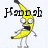 Animated pixel art of a yellow banana character with white eyes, black mouth, and gray limbs standing on a gray platform, with text above it changing from 'Hannah' to 'Hannah ='.