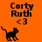 Pixelated orange background with black text and cat icon, showing three identical static frames of a walking cat silhouette beneath 'Corty Ruth <3' text.