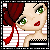 Pixelated character with red hair and green eyes in striped background, showing two facial expressions in adjacent frames.