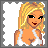 Pixel art contact sheet showing a 3x2 grid of animated frames featuring a cartoon doll character with blonde hair, white top, and gray skirt alongside text panels reading "This is my" and "KAITLYN doll".