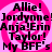 A static image with a pink and white spiral background displaying black text listing names and "My BFF's" in four identical quadrants.