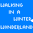 Blue background with white pixelated text reading "WALKING IN A WINTER WONDERLAND" and a small cursor icon visible in the lower right.