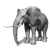 Gray-scale elephant icon with long tusks and trunk, standing in a of six identical frames showing sequential head rotation from left to right