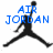 Black silhouette of a basketball player in mid-air jump pose with arms extended, blue pixelated text above the figure.