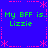 Blue background with pink dotted borders and star shapes, displaying green text 'My BFF is. Lizzie' repeated four times in a