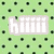 Four static pixel art with text overlays on patterned backgrounds: green with black dots, blue with light blue dots, white with pink and green dots, and beige with multicolored squares