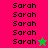 'Sarah' text entries with two distinct colored backgrounds and star symbols, one green on pink background and one pink on green background