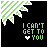 A 48x48 pixel animated buddy icon with two frames showing a black background, green and white palm tree graphic in the top-left corner, and text reading "I CAN'T GET TO YOU" with a heart symbol replacing the 'O' in "TO" on the left frame while the right frame shows the full word "TO" without the heart.