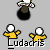 Pixelated icon shows a black spherical object with a white top and brown band, two yellow-shirted figures with white heads, and the text 'Ludacris' below them.