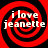 Four identical red and black spiral patterns with white text reading 'i love jeanette' arranged in a