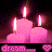 Animated contact sheet of 18 candle frames with pink wax, flickering flames, and repeating 'dream...' text on a black background.