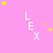 Pink background with repeated 'LEX' text and yellow/pink stars in a pattern, one frame partially obscured by gray