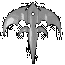A grayscale icon of a stylized bat-winged spear with multiple variations in wing shape and blade details