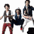 five distinct images featuring individuals with dark hair, some in motion poses and others static, with red text overlays on four