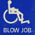 A contact sheet of 10 animated frames showing a blue road sign icon with white wheelchair symbol and "BLOW JOB" text, arranged in a 4x3 grid with one gray placeholder cell.
