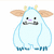 Two side-by-side pixelated cartoon creatures with light blue bodies, brown ears, yellow horns, black eyes, purple noses, and dark gray mouths.
