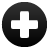 Black circular icon with a white plus sign at center, rendered in pixelated style with gradient shading on the circle's edge.