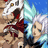 Pixelated anime-style character with white hair and red cape, head turned left to right across frames.