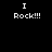 Four pixelated display "I Rock!!!" text with varying background colors: black, dark green, bright green, and medium green