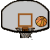 Animated basketball hoop sequence showing ball movement from outside the rim to through the net and back down, displayed as a contact sheet of seven frames on a gray background.