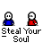 Animated contact sheet of 17 frames showing a pixel art character with blue and red variants performing actions like pointing, emitting colored particle effects, and collapsing into smaller forms against a gray background.