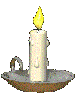 A candle in a metal holder with a yellow flame, displayed in a of six identical static images