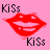 Static pixel art icon featuring red lips on a pink background with "Kiss" text above and below the lips, rendered in low-resolution style typical of early instant messaging platforms.