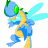 A pixelated animated buddy icon featuring a blue and yellow cartoon lizard-like creature with translucent cyan wings on the left, next to green text reading "Original Icons .com" on a dark green background.