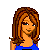 Pixel art contact sheet showing three frames of a Super Girl-themed animated buddy icon with blue top, brown hair, and visible 'Super Girl' text.