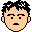 Pixelated avatar head with black hair and mustache, displaying nine distinct facial expressions across a