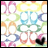 A static pixelated image of overlapping colorful circular shapes in pink, yellow, green, blue, orange, and black on a white background.