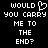 Pixelated text reads 'WOULD YOU CARRY ME TO THE END?' with a heart symbol replacing the 'O' in 'WOULD' on the left side of the image.