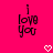 Pixelated text 'I love you' in dark red on bright pink background with two white heart symbols below.