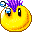A 4x4 grid of pixelated yellow smiley faces with purple hair and blue eyes, each in a different expression across 16 frames showing subtle animation changes.