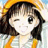 Pixelated image of a character with brown hair wearing an orange hat and striped shirt, next to black background with white text.