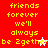 Red background with yellow pixelated text reading 'friends forever we'll always be 2geth' and two star icons, one white and one pink, in a static image.