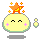 Pixelated character with yellow face, pink cheeks, and orange star on head; two states show closed eyes or open mouth with 'good!' text.