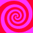 Four red and pink spiral patterns arranged in a symmetrical on a solid background