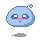 Four pixelated blue blob characters with white eyes, pink blush, and small blue antennae appear in a against a gray background
