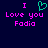 Dark blue background with pink pixelated text reading "I Love you Fodia" and a green heart symbol replacing the word "love" in two identical side-by-side layouts.