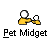 Pixelated yellow figure with white head holding small white object, repeated in with text "Pet Midget" below each instance