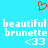 Red pixelated heart symbol above white pixelated text reading 'beautiful brunette <33' on a solid light blue background.