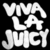White text "VIVA LA JUICY" in stylized font on black background, with a gray rectangular area adjacent to the right.