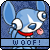Blue cartoon dog with large eyes and red collar displays 'WOOF!' text in varying letter colors across six