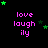 Pixelated text 'love laugh ily' in pink with green stars on black background, animated star movement