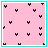 A 4x4 contact sheet of animated frames showing a pink-themed icon with black butterfly patterns, text reading "love is a 4 letter lie," and heart symbols that change across frames.